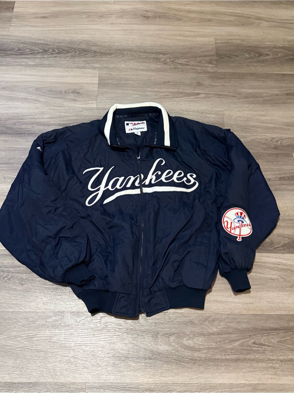 Majestic Navy and White Yankees Bomber Jacket